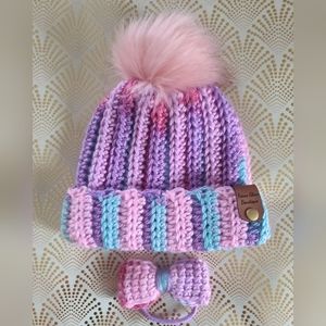 Hand-crochet Pastels Baby Beanie with matching Ponytail